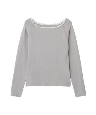 earth music&ecology 【予約】レーストリムリブニットプルオーバー グレー