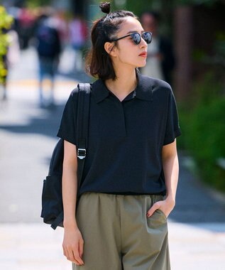 【洗える】レーヨンポリエステルストレッチ フレンチスリーブ ポロニット