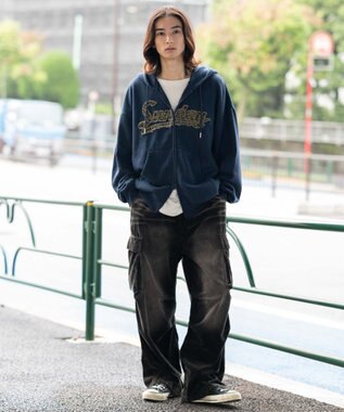 WEGO 【ユニセックス着用ITEM/SMLサイズ展開】レオパードワッペンダブルZIPパーカー スミクロ