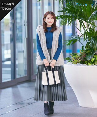 Tiaclasse 【ウエストゴム・洗える】カットソーアコーディオンプリーツスカート グレー