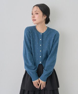 earth music&ecology ラメジャカードカーディガン Blue Green