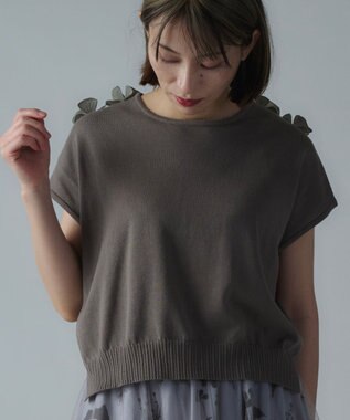 muuc 花モチーフ付きコットンニットプルオーバー