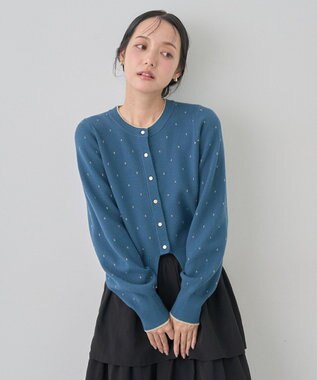 earth music&ecology ラメジャカードカーディガン Blue Green