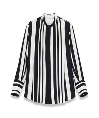 JOSEPH ストライプクレープ　ノーカラーシャツ Ivory/Black