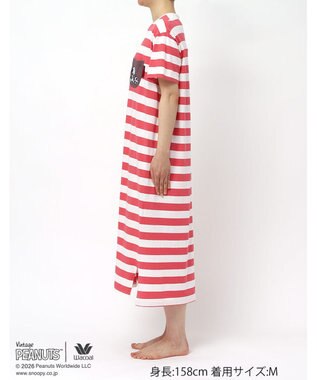 WACOAL PEANUTS ネグリジェ 4分袖 ワンピース 綿100%(本体) スヌーピー レディース FNT166 /ワコール レッド