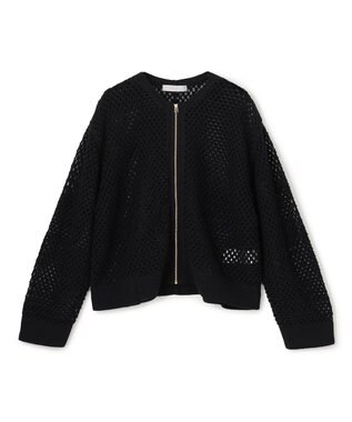 UNFILO L クロシェレースニット ZIPカーディガン ブラック