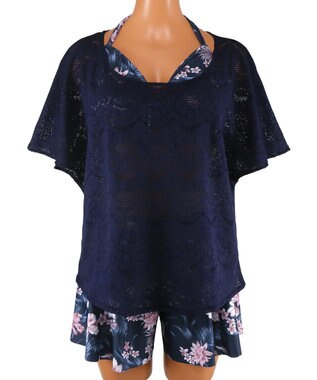 San-ai Resort（三愛水着楽園） 【新色ホワイト＆パープル入荷】４点セット水着　9M・11L【San-ai Resort（サンアイリゾート）】 ネイビー