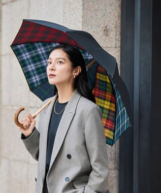 +RING 【2重張り】プラスリング 晴雨兼用傘（長ショート） CHK T1248 マルチカラー