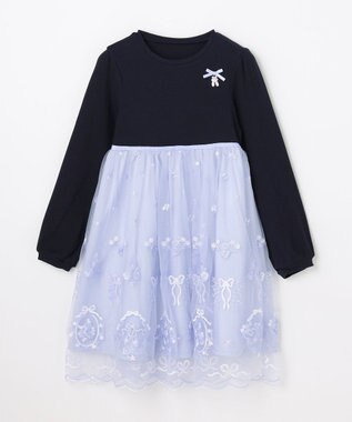 ANY KIDS バレエ刺繍チュールワンピース ネイビー×サックスブルー