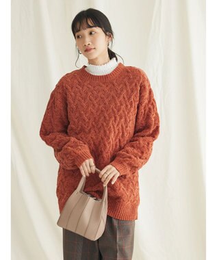 CRAFT STANDARD BOUTIQUE 洗えるモールケーブルニットチュニック Orange
