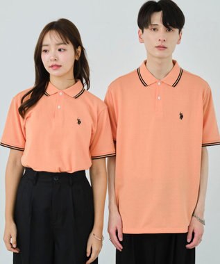 WEGO 【ユニセックス着用ITEM/SMLサイズ展開】別注USPOLOラインポロシャツ オレンジ