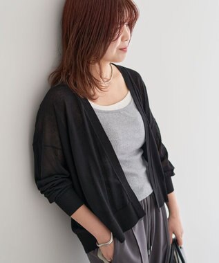 Green Parks 接触冷感ゆったりカーディガン Black