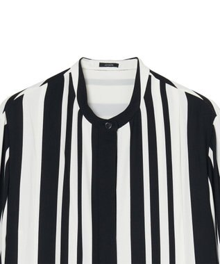 JOSEPH ストライプクレープ　ノーカラーシャツ Ivory/Black