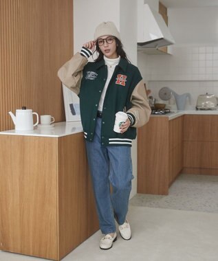 WEGO 【ユニセックス着用ITEM/SMLサイズ展開】メルトンワッペンスタジャン ダークグリーン