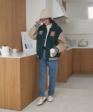 WEGO 【ユニセックス着用ITEM/SMLサイズ展開】メルトンワッペンスタジャン ダークグリーン