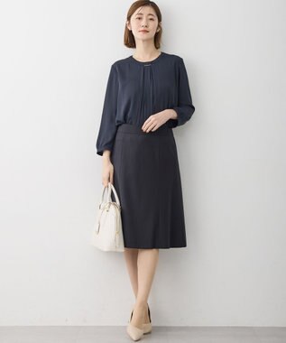 23区 L 【洗える】シルキーデシン バーアクセント ブラウス ネイビー系