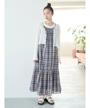 earth music&ecology マドラスチェックキャミワンピース Navy