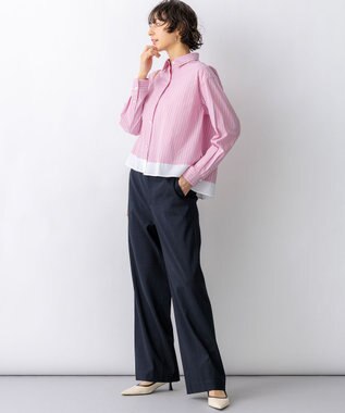 23区 【先行予約】CANCLINI レギュラーカラー ストライプ クロップドシャツ ピンク×サックスストライプ