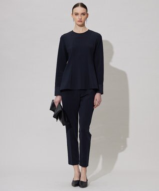 ICB L 【洗える】ミリオーネダンボールニット ペプラムブラウス ネイビー系