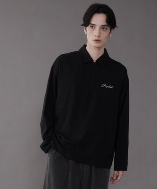 WEGO 【軽量/シワにならない】ドライポリハーフZIPシャツ（LS） ブラック