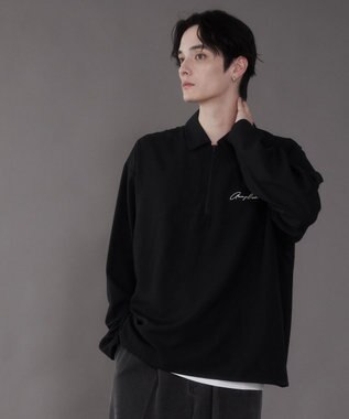 WEGO 【軽量/シワにならない】ドライポリハーフZIPシャツ（LS） ブラック