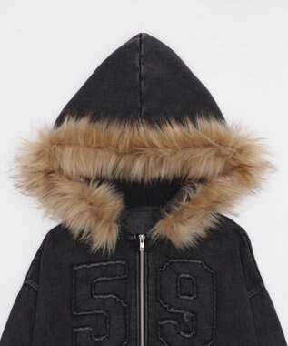 WEGO ファーフードショートZIPパーカー スミクロ