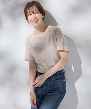 ANY L 【洗濯機可】ラメテレコTシャツ ベージュラメ