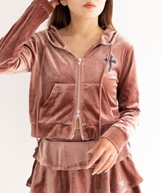 WEGO 【SETUP対応ITEM】ラインストーンベロアWZIPパーカー ピンク