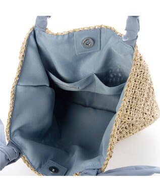 UNBILLION カシュカシュ cachecache / 下がりリボン柄編みトート カゴバッグ ブルー