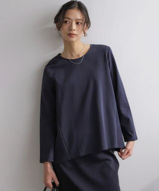 組曲 L バックフレアロングＴシャツ ネイビー系