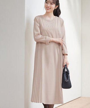 Tiaclasse 【洗える】サイドプリーツワンピース グレージュ