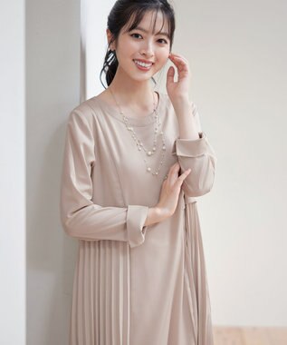 Tiaclasse 【洗える】サイドプリーツワンピース グレージュ