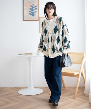 WEGO ルーズフィット総柄カーディガン 柄1