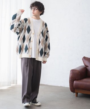 WEGO ルーズフィット総柄カーディガン 柄1