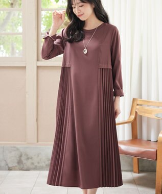 Tiaclasse 【洗える】サイドプリーツワンピース ピンク