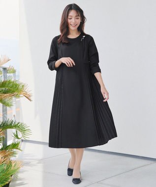 Tiaclasse 【洗える】サイドプリーツワンピース ブラック