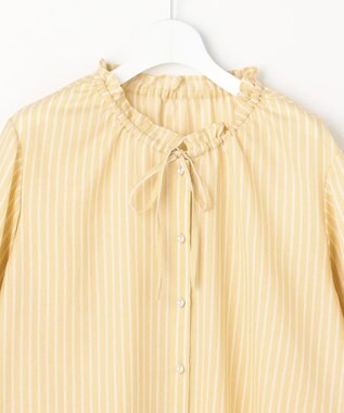 ANY SIS L 【2WAY】スムージーポリエステル フリルネック ブラウス イエローストライプ