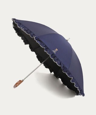 MOONBAT 【WEB限定/遮光率100%/遮熱/UV】POLO RALPH LAUREN（ポロ ラルフローレン）晴雨兼用日傘 ワンポイント ポロベア刺繍 フリル 長傘 ディープブルー