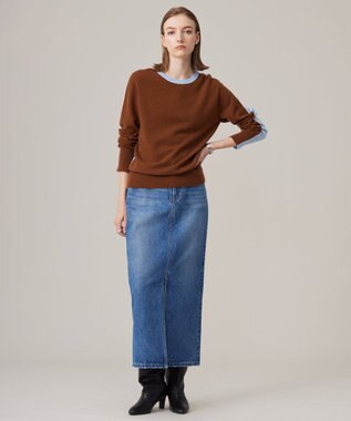 ICB 【CLASSY.1月号掲載・前後着用可能】ピュアカシミヤ バイカラーニット サックス×コーヒー系