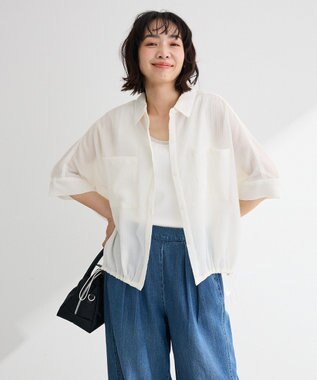 Green Parks 表面感裾ドロスト半袖シャツ Off White