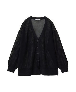 Green Parks メッシュミディ丈ニットカーディガン Black