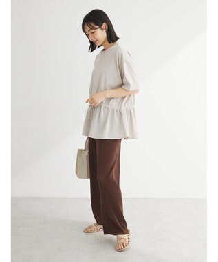 Green Parks ドロスト切替えドッキングカットプルオーバー Gray Beige