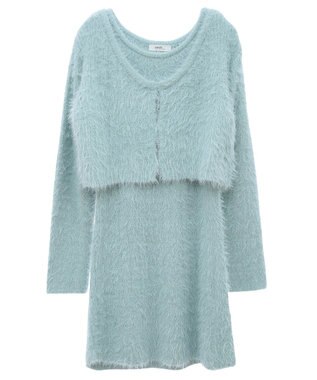 earth music&ecology ＳＥＴ２点シャギーショートカーデ＋ミニワンピース Mint Green