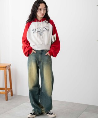 WEGO ラグランショートパーカー レッド