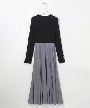 ANY SIS 【洗える】オーロラサテンコンビ ワンピース ブルーグレー×ブラック