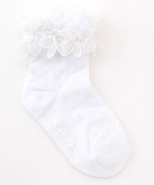 組曲 KIDS 【13-24cm】レース付シルケット ショートソックス オフホワイト系