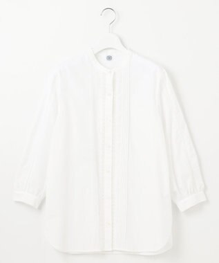J.PRESS LADIES 【洗える】シャンブレー バンドカラー ピンタック ブラウス ホワイト系