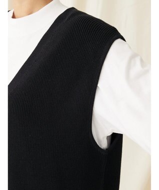 CRAFT STANDARD BOUTIQUE 【2点セット】洗える 60/2 14G片畦Vネックベスト+ロンTEE SET Black