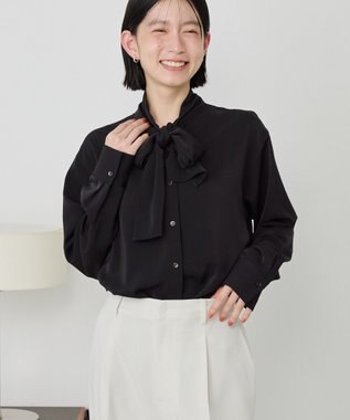AMERICAN HOLIC 【イージーケア】ナロータイブラウス Black