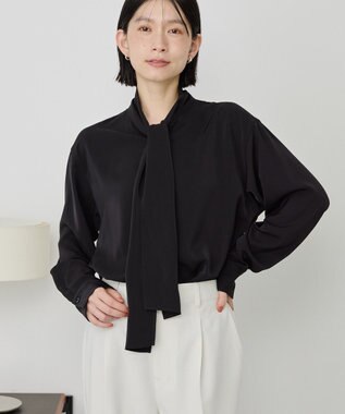 AMERICAN HOLIC 【イージーケア】ナロータイブラウス Black